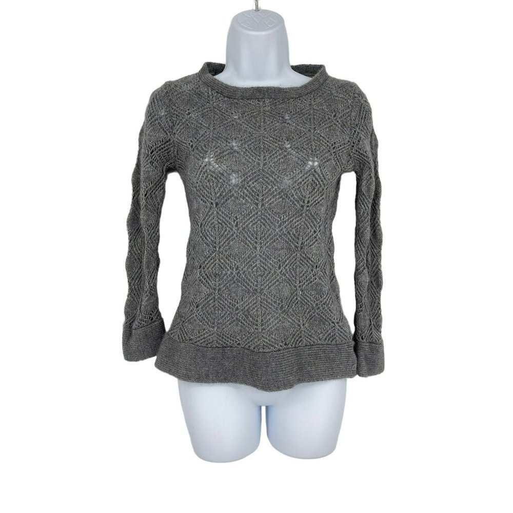 J. Crew Long Sleeve Round Neck Button Detail Hem Crochet Sweater Size S